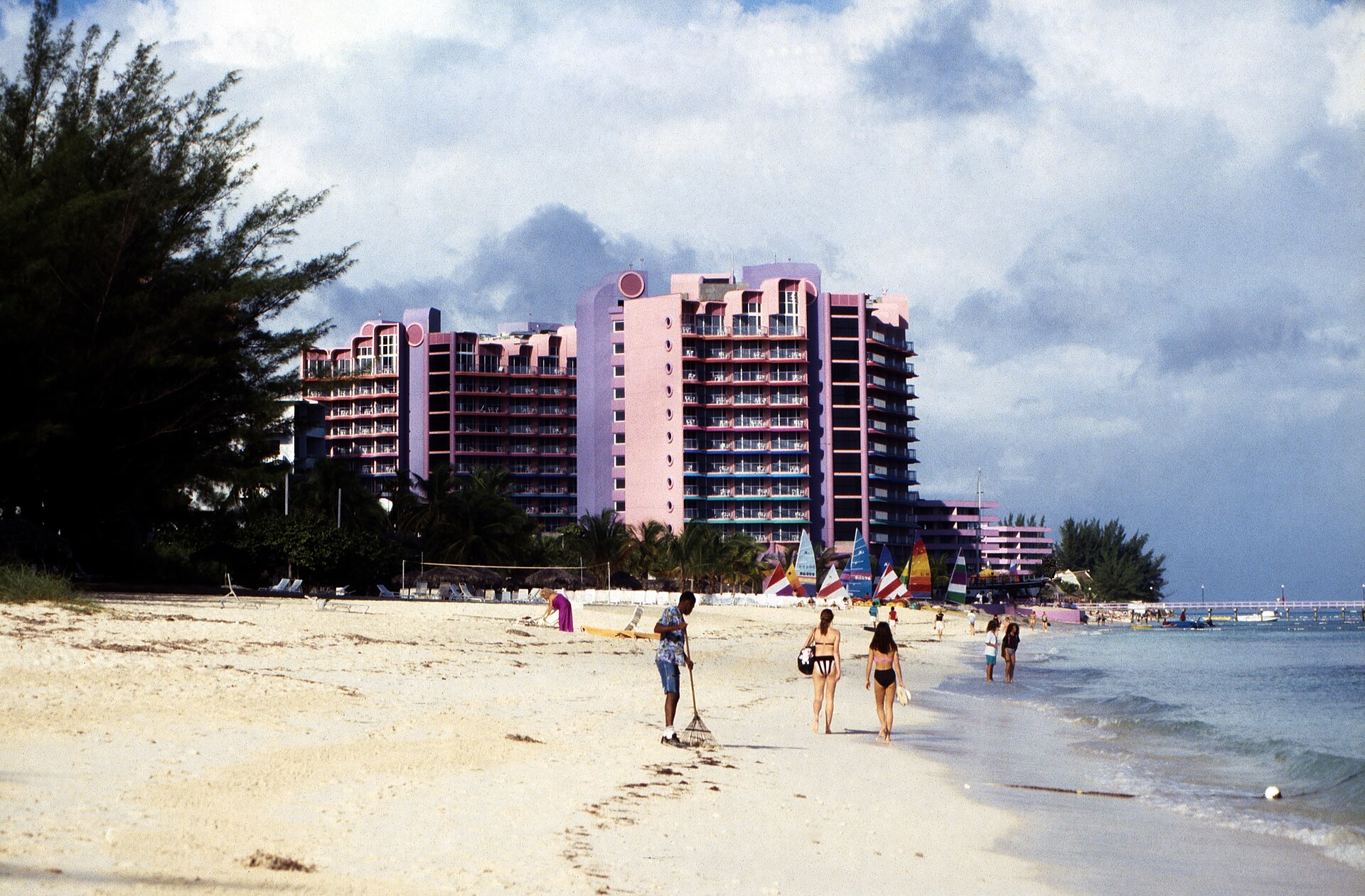 Palm trees and shoreline along Cable Beach, New Providence