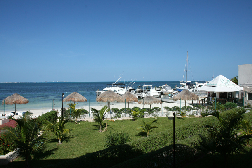 View of Cancún's beach and resort skyline from the shoreline