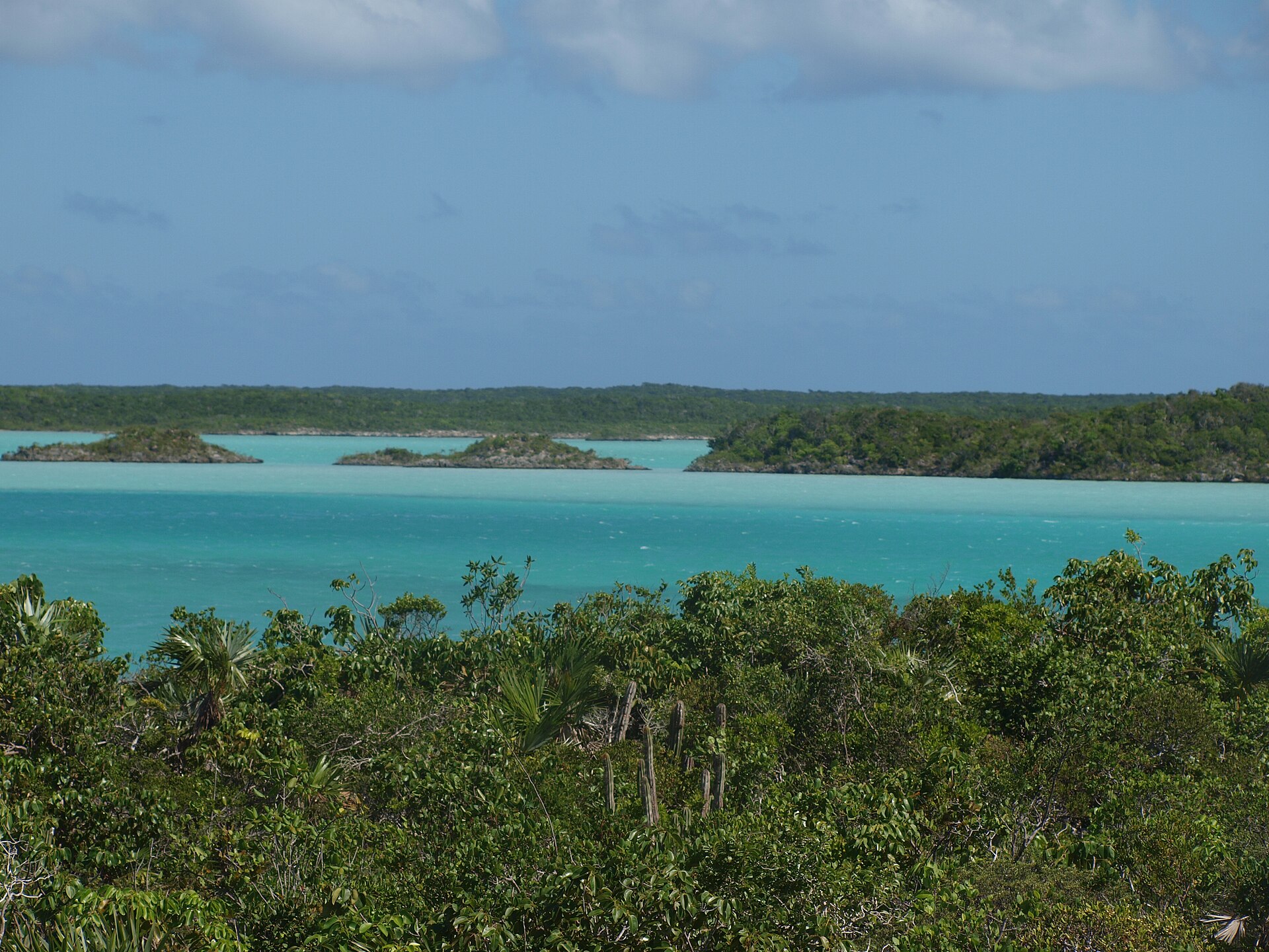 Limestone islets scattered across the shallow waters of Chalk Sound, Providenciales