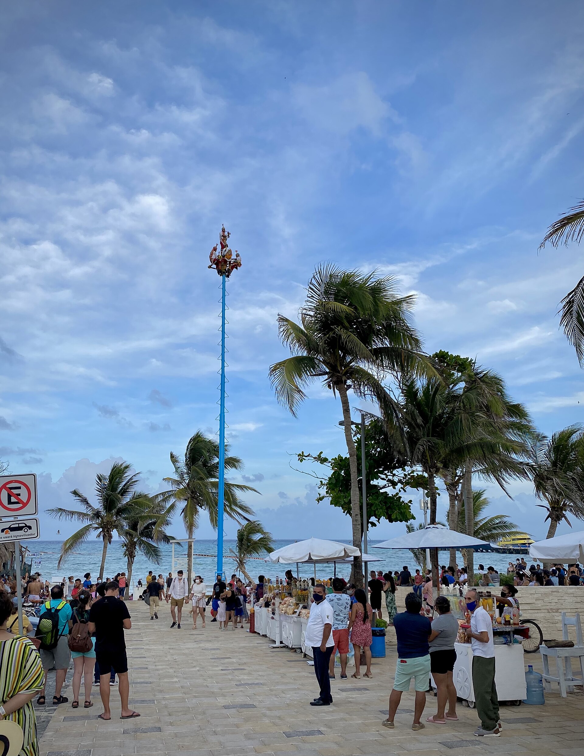 Looking up along Fifth Avenue in Playa del Carmen, Quintana Roo, Mexico