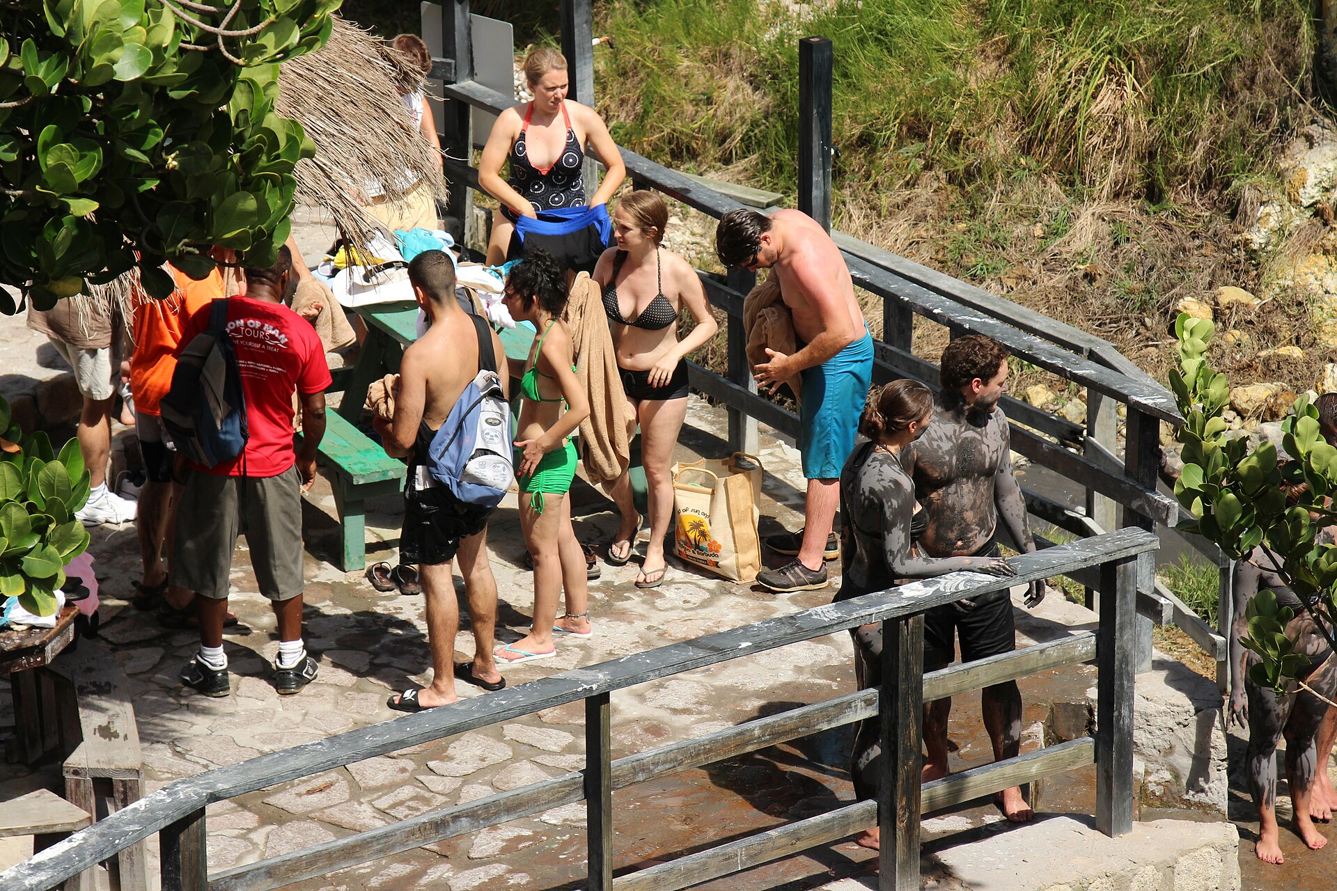 Warm grey volcanic mud pools at St. Lucia's Sulphur Springs