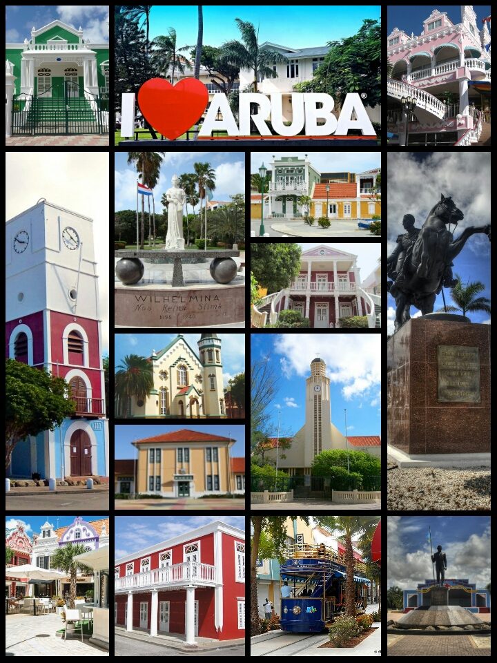 Colorful Dutch colonial buildings in downtown Oranjestad, Aruba