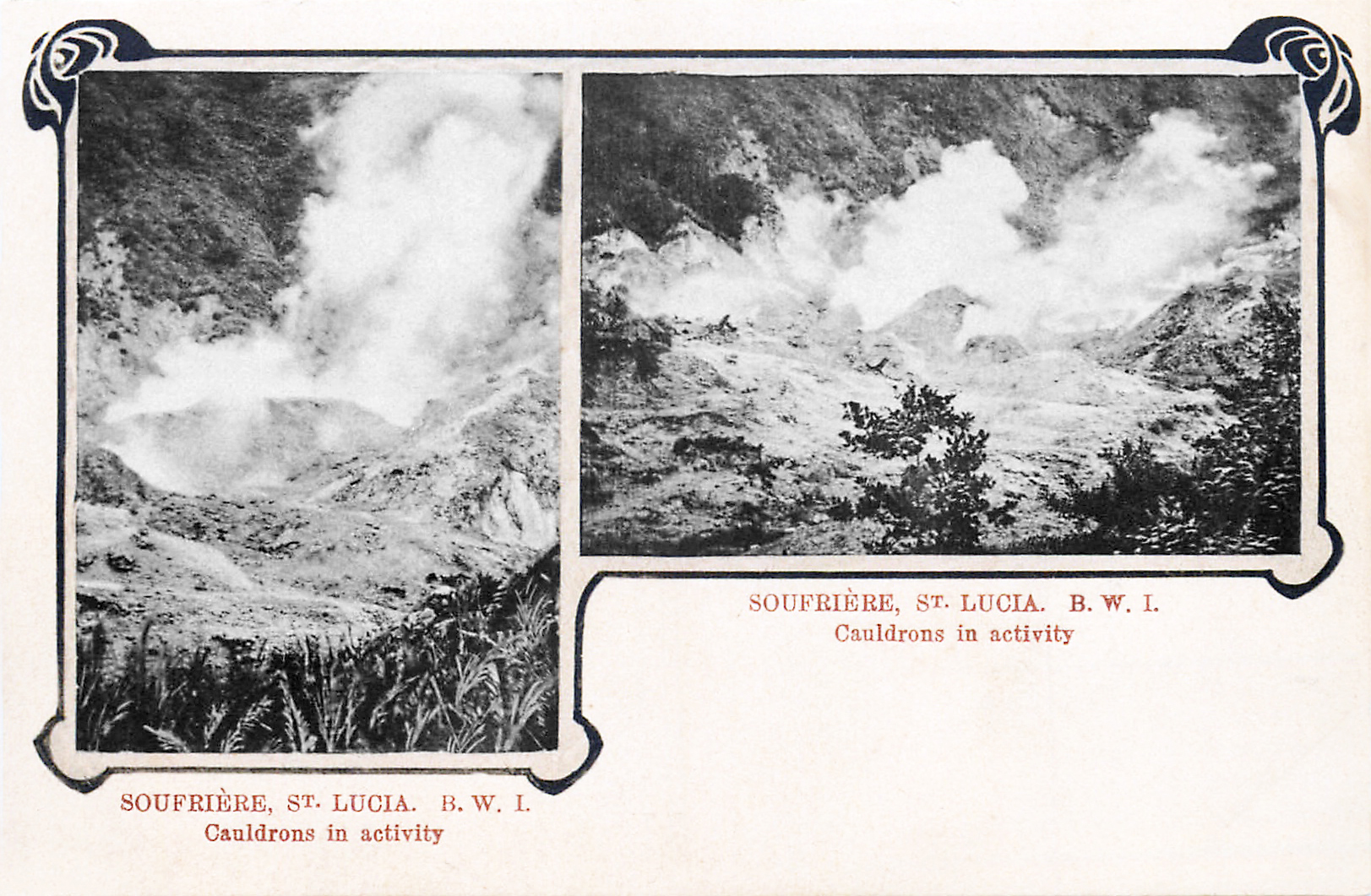Steaming volcanic cauldrons and sulphur-stained rock at Sulphur Springs, St. Lucia