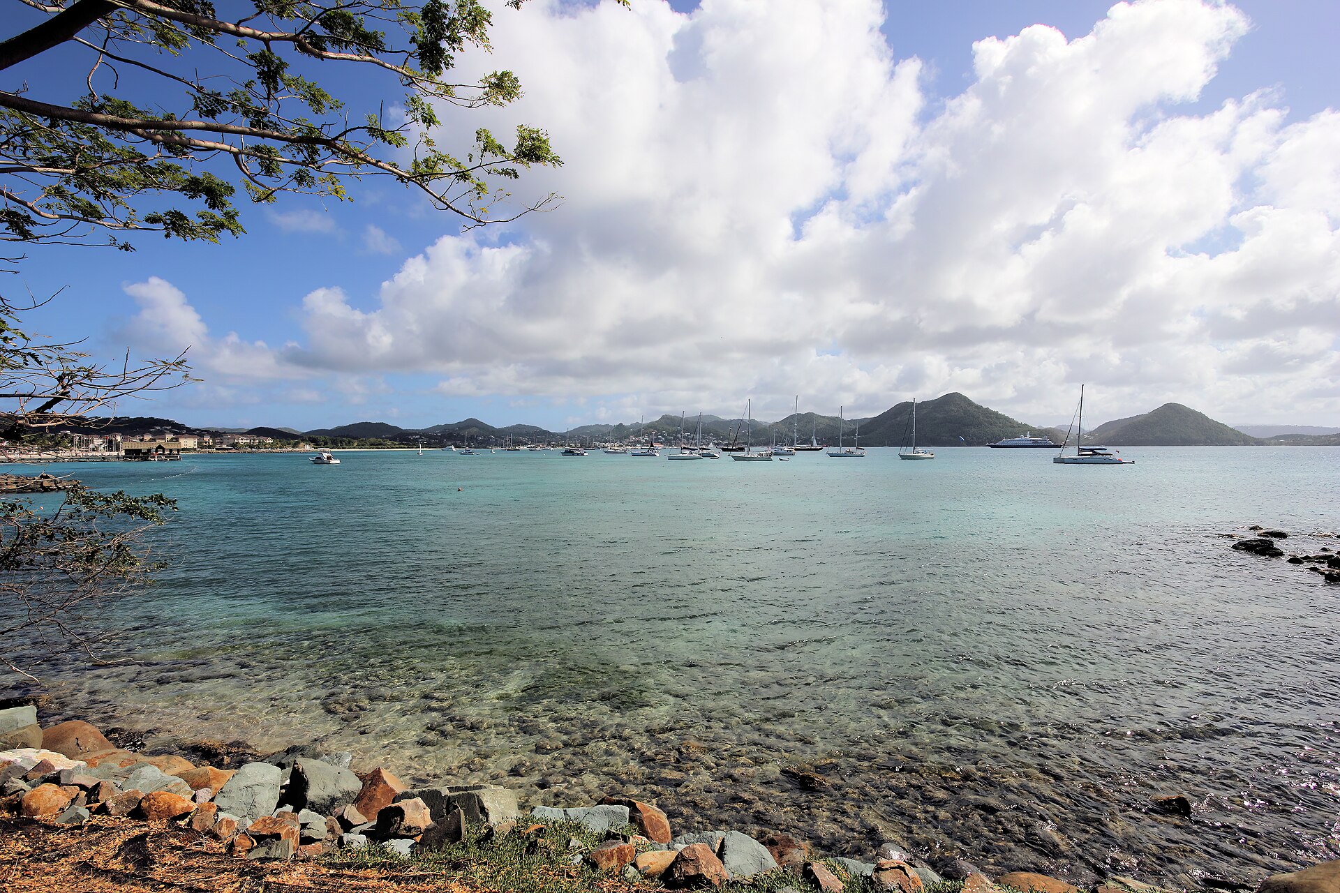 The wide sweep of Rodney Bay and Reduit Beach in northern St. Lucia