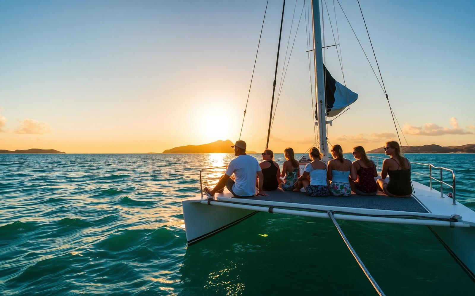 Travelers on a guided excursion at golden hour